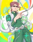  2boys controller emerald game_controller hierophant_green jojo_no_kimyou_na_bouken kakyouin_noriaki miyasemao multiple_boys paintbrush redhead scar stand_(jojo) sunglasses tentacles 
