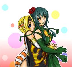  arthropod_girl biollante giant giant_monster godzilla_(series) hug humanization kaiju kaiju_(sakanaction) monster_girl moth_girl mothra multiple_girls personification plant_girl yuri 
