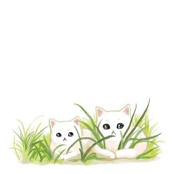  animal animal_ear_fluff animal_focus baby_animal blade_of_grass cat cat_loaf closed_mouth grass green_eyes hiding highres hunting kitten lying mother_and_child multiple_cats on_stomach original parent_and_child photo-referenced procreate_(medium) tall_grass titsay white_background white_cat 