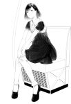  1girl black_hair bobby_socks dress highres original realistic sawasawa short_hair simple_background sitting socks solo white_background 
