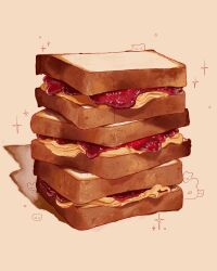  bread commentary english_commentary food food_focus grey_background highres jam no_humans original peanut_butter peanut_butter_and_jelly_sandwich rokktober sandwich 