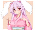  1girl animal_ears breasts highres japanese_clothes kimono large_breasts looking_at_viewer purple_hair rabbit_ears red_eyes reisen_udongein_inaba smile solo sprout_(33510539) touhou 