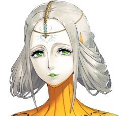  1girl green_eyes green_lips grey_hair joanna_tarar_calendula looking_at_viewer metaphor:_refantazio official_art portrait simple_background soejima_shigenori solo transparent_background 