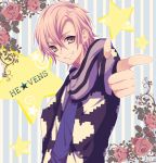  1boy chi_yu grey_eyes male_focus mikado_nagi pink_hair scarf short_hair smile solo uta_no_prince-sama 