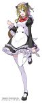  1girl animal_ears apron artist_name basket black_dress black_eyes black_shoes blonde_hair bowtie cat_ears digimon digimon_story:_cyber_sleuth dress frilled_dress frills maid maid_apron maid_headdress mary_janes media_vision_artwork_team official_art open_mouth oruru_(digimon_story:_cyber_sleuth) puffy_sleeves shoes short_hair simple_background smile solo thigh-highs twintails white_legwear zettai_ryouiki 