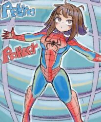  acidtherapist brown_hair highres marvel peter_parker petra_parker_(otrebot) sketch solo spider-man spider-man_(series) 
