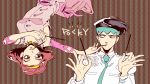  1boy 1girl black_hair earrings hairband headband jewelry jojo_no_kimyou_na_bouken kishibe_rohan mapi pocky sugimoto_reimi upside-down 