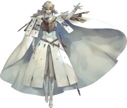  1boy boots coat coat_on_shoulders gloves grey_hair high_heel_boots high_heels highres horns long_hair looking_at_viewer louis_(metaphor:_refantazio) metaphor:_refantazio official_art pants simple_background soejima_shigenori solo transparent_background white_coat white_gloves white_pants 