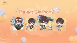 ! 1boy aircraft airplane apple balloon bench bird birthday_cake black_boots black_gloves boots brown_hair bus_stop cake caleb_(love_and_deepspace) character_name chibi chibi_only closed_mouth copyright_name dated finger_to_mouth fingerless_gloves flying food fork fruit full_body gloves goggles goggles_on_head happy highres holding holding_food holding_fork love_and_deepspace male_focus multiple_views official_art official_wallpaper open_mouth orange_background panties pennant short_hair sitting smile sparkle spoken_exclamation_mark underwear violet_eyes white_panties 