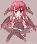 1girl bespectacled demon_girl demon_tail demon_wings glasses koakuma long_hair looking_at_viewer marshmallow_mille red_eyes redhead sitting solo tail tail_wrap touhou wings