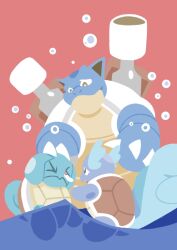  blastoise blue_skin claws cocoro_the_c colored_skin commentary_request evolutionary_line one_eye_closed pokemon pokemon_(creature) shell shoulder_cannon simple_background squirtle tail wartortle 