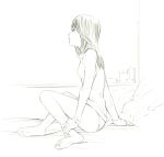  1girl barefoot long_hair monochrome original panties sketch solo traditional_media underwear yoshitomi_akihito 