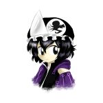  androgynous black_hair bust frilled_hat hat hooded_jacket hoodie len&#039;en necktie shitodo_kuroji short_hair simple_background solo triangular_headpiece unibazooka violet_eyes white_background 