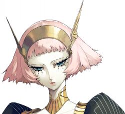  1girl blue_eyes highres looking_at_viewer metaphor:_refantazio official_art pink_hair portrait rella_(metaphor:_refantazio) short_hair simple_background soejima_shigenori solo transparent_background 