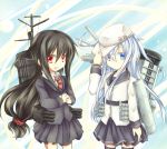  2girls black_hair blue_eyes hatsushimo_(kantai_collection) hibiki_(kantai_collection) hiiran kantai_collection long_hair looking_at_viewer multiple_girls red_eyes verniy_(kantai_collection) white_hair 