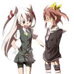  amatsukaze_(kantai_collection) brown_eyes brown_hair cosplay costume_switch g-20800 gloves hand_on_hip kagerou_(kantai_collection) kantai_collection long_hair silver_hair twintails uniform 