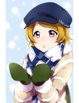  1girl brown_hair gloves hat highres koizumi_hanayo love_live!_school_idol_project sekina solo violet_eyes winter_clothes 