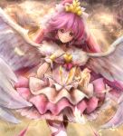  1girl aino_megumi ballerina brooch choker cure_lovely feathered_wings happinesscharge_precure! highres jewelry long_hair magical_girl pantyhose pink_eyes pink_hair pink_skirt ponytail precure skirt smile solo super_happiness_lovely takeya_y0615 tiara white_legwear white_wings wings wrist_cuffs 