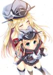  2girls bare_shoulders bismarck_(kantai_collection) blonde_hair fukuda_shuushi hat highres hug hug_from_behind kantai_collection long_hair military military_uniform multiple_girls peaked_cap prinz_eugen_(kantai_collection) smile twintails uniform 