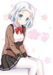  1girl blue_eyes hyuuga_azuri pantyhose school_uniform short_hair silver_hair solo tagme 