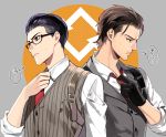  2boys black_hair brown_hair cosplay costume_switch glasses joseph_oda joseph_oda_(cosplay) multiple_boys sebastian_castellanos sebastian_castellanos_(cosplay) the_evil_within vest waistcoat yasuda_(fareast_blade) 