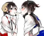  2girls akagi_(kantai_collection) black_eyes brown_eyes brown_hair horns japanese_clothes kaga_(kantai_collection) kantai_collection long_hair multiple_girls scarf shuu-0208 side_ponytail 