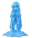  1girl blue_eyes blue_hair blue_skin blush breasts goo_girl large_breasts long_hair looking_at_viewer monster_girl navel no_nipples no_pussy nude open_mouth original slime smile solo 