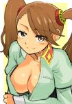  1girl breasts brown_eyes brown_hair choutako cleavage gundam gundam_build_fighters gundam_build_fighters_try highres looking_at_viewer sazaki_kaoruko short_hair sketch smile solo twintails 