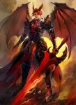 1boy armor demon_horns demon_wings glenn343434 highres horns original pointy_ears redhead solo sword weapon wings 