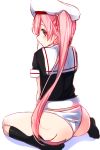  1girl ass beret hair_ornament harusame_(kantai_collection) hat kantai_collection long_hair panties pink_hair red_eyes side_ponytail sitting solo tenken_(gotannda) underwear wariza white_panties 