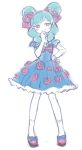  1girl aqua_hair beta_(inazuma_eleven) brown_eyes dress gz_(gzxd) hand_on_hip inazuma_eleven_(series) inazuma_eleven_go inazuma_eleven_go_chrono_stone long_hair no_pupils pigeon-toed sketch smile solo standing white_background 