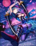  artist_request breasts character_request katana moon pantyhose petals skirt sword under_boob weapon 