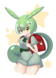  backpack bag black_zunda edamame green_hair highres randoseru thighs voicevox yellow_eyes zundamon 