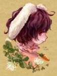  1girl animal_ears black_hair carrot carrot_necklace chabi_(amedama) clover dated four-leaf_clover inaba_tewi rabbit_ears red_eyes short_hair smile solo touhou 