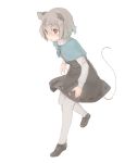  &gt;:o 1girl :o akagashi_hagane animal_ears blush capelet full_body grey_hair jewelry mouse_ears mouse_tail nazrin necklace open_mouth pantyhose pendant red_eyes shoes short_hair silver_legwear simple_background solo tail touhou white_background 