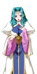  1girl :o angry aqua_hair blush breasts brooch circlet curtained_hair dress game_asset gold_trim hand_on_own_chest himekishi_olivia jewelry large_breasts large_variant_set lipstick long_hair long_sleeves looking_at_viewer makeup nakano_sora non-web_source official_art open_mouth outstretched_hand pink_eyes puffy_sleeves relena_marshall self-datamine simple_background solo tachi-e transparent_background turtleneck variant_set violet_eyes wavy_hair 