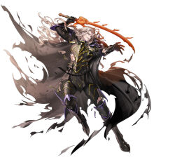  1boy answerer_(weapon) armor bishounen black_armor black_cape blonde_hair cape dietrich_(fire_emblem) fire_emblem fire_emblem:_fortune's_weave fire_emblem_heroes full_body holding holding_sword holding_weapon long_hair looking_at_viewer male_focus official_art parted_hair pauldrons second-party_source shoulder_armor solo spiked_armor spiked_pauldrons spikes sword violet_eyes weapon 