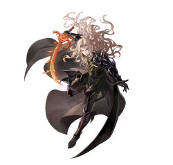  1boy answerer_(weapon) armor bishounen black_armor black_cape blonde_hair cape dietrich_(fire_emblem) fire_emblem fire_emblem:_fortune's_weave fire_emblem_heroes full_body holding holding_sword holding_weapon long_hair looking_at_viewer male_focus official_art parted_hair pauldrons second-party_source shoulder_armor solo spiked_armor spiked_pauldrons spikes sword violet_eyes weapon 