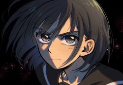  1girl black_background black_eyes black_hair black_serafuku closed_mouth highres looking_at_viewer ootsu_mari pochato portrait sayonara_lara school_uniform serafuku serious short_hair solo 