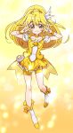  1girl bike_shorts blonde_hair choker cure_peace double_v head_wings highres kise_yayoi long_hair precure smile smile_precure! solo sy wrist_cuffs yellow_bike_shorts yellow_eyes 