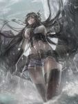  1girl highres kantai_collection long_hair midriff nagato_(kantai_collection) navel rain sketch skirt solo thigh-highs wet wet_clothes wet_skin 
