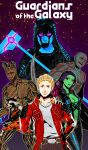  1girl 5boys blonde_hair blue_skin brown_hair drax_the_destroyer female gamora green_skin groot guardians_of_the_galaxy gun hammer highres ken_shirou_(loco) male marvel multiple_boys peter_quill raccoon rocket_raccoon ronan_the_accuser sword weapon 