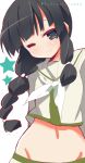  1girl 9law arms_behind_back black_eyes black_hair blush character_request highres kantai_collection kitakami_(kantai_collection) long_hair one_eye_closed smile solo star 