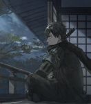  1boy armor black_hair dotanuki_masakuni_(touken_ranbu) scar scarf solo sword touken_ranbu weapon yellow_eyes zukki_(suzukio) 