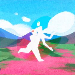  2girls clouds cloudy_sky commentary english_commentary forehead_jewel gem_(steven_universe) glowing grass landscape multiple_girls original outdoors peridot_facet_6c4t_cut_2xj rose_quartz_facet_5_cut_5xl sky steven_universe thefaeriemerchant 