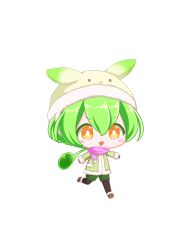  1girl absurdres black_pantyhose blush_stickers boots bright_pupils brown_boots chibi chibi_only coat double-parted_bangs edomura_niniko full_body fur-trimmed_boots fur-trimmed_coat fur-trimmed_headwear fur-trimmed_sleeves fur_trim green_coat green_hair green_hat green_shorts hair_between_eyes hat highres long_hair long_sleeves low_ponytail official_art open_mouth orange_eyes pantyhose pantyhose_under_shorts pink_scarf ponytail scarf shorts simple_background solo standing standing_on_one_leg transparent_background v-shaped_eyebrows voicevox white_pupils winter_clothes zundamon 
