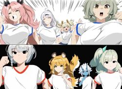 anby_demara animal_ears breast_envy burnice_white caesar_king_(zenless_zone_zero) ju_fufu long_hair medium_hair multiple_girls nicole_demara short_hair soukaku_(zenless_zone_zero) sunna_(zenless_zone_zero) yixuan_(zenless_zone_zero) zenless_zone_zero
