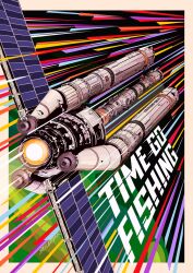  1boy astronaut atmospheric_reentry border brown_border canon_event commentary english_commentary hail_mary_(project_hail_mary) highres outside_border planet project_hail_mary ryland_grace saucefunk2 science_fiction solar_panel solo spacecraft spacesuit vehicle_focus very_wide_shot 