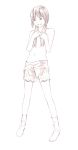  1girl monochrome original shorts sketch socks solo topless traditional_media twintails yoshitomi_akihito 