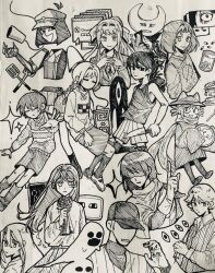  3others 4boys androgynous antenna_hair baseball_cap boots bow braid character_request closed_eyes closed_mouth commentary_request copyright_request cursor deltarune doki_doki_literature_club ena:_dream_bbq ena_(dream_bbq) ena_(series) end_roll expressionless flower frisk_(undertale) greyscale hair_bow hat holding holding_flower hylics index_finger_raised kneehighs kris_(dark_world)_(deltarune) kris_(deltarune) light_bulb long_hair long_sleeves looking_at_viewer low_twin_braids madotsuki matsutsu1105 milk-chan_(milk_series) milk_inside_a_bag_of_milk_inside_a_bag_of_milk monika_(doki_doki_literature_club) monochrome multiple_boys multiple_others niko_(oneshot) no_eyes no_mouth off_(game) omori omori_(omori) oneshot_(game) open_mouth ponytail russell_seager shaded_face short_hair short_sleeves shorts sidelocks skirt sleeves_past_fingers sleeves_past_wrists socks something_(omori) spatula striped_clothes striped_shorts sweater tank_top teeth the_batter_(off) thigh-highs traditional_media twin_braids undertale utdr_(toby_fox) vertical-striped_clothes vertical-striped_shorts wayne_(hylics) window_(computing) yume_nikki 